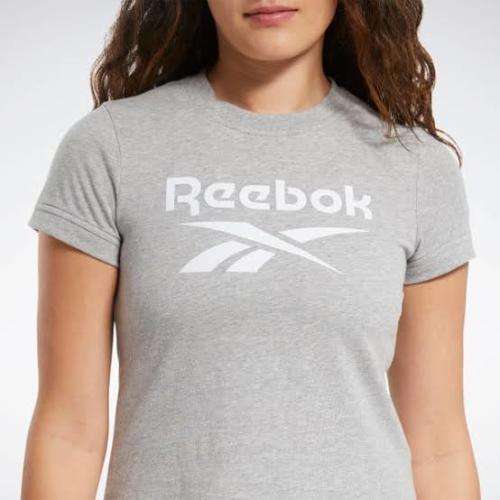 REEBOK Women`s Training Essentials Textured Tee Medium Grey Heather FT0891 - Size Medium