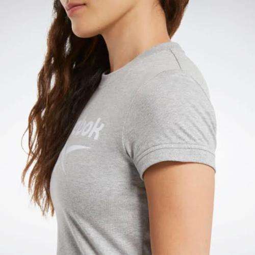 REEBOK Women`s Training Essentials Textured Tee Medium Grey Heather FT0891 - Size Medium