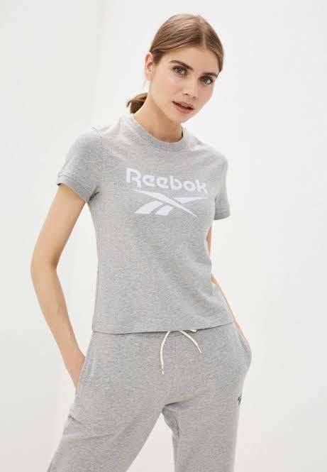 REEBOK Women`s Training Essentials Textured Tee Medium Grey Heather FT0891 - Size Medium