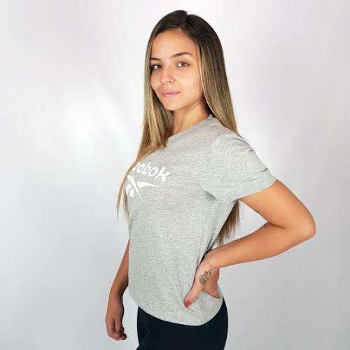 REEBOK Women`s Training Essentials Textured Tee Medium Grey Heather FT0891 - Size Medium
