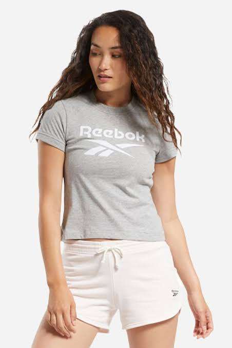 REEBOK Women`s Training Essentials Textured Tee Medium Grey Heather FT0891 - Size Medium