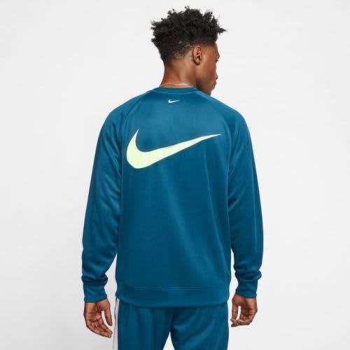 Nike Men`s Sweatshirt Swoosh Crew Blue Force/Barely Volt CJ4840-499 - Size Medium