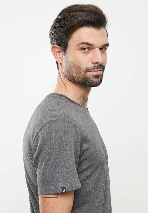 POLO Men`s V-Neck Short Sleeve T-shirt Charcoal - Size L