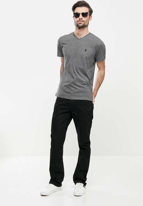 POLO Men`s V-Neck Short Sleeve T-shirt Charcoal - Size L