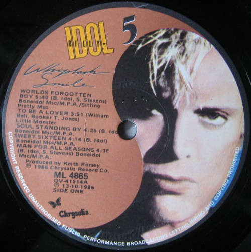Billy Idol  Whiplash Smile  Chrysalis  ML 4865 (G)(NM)