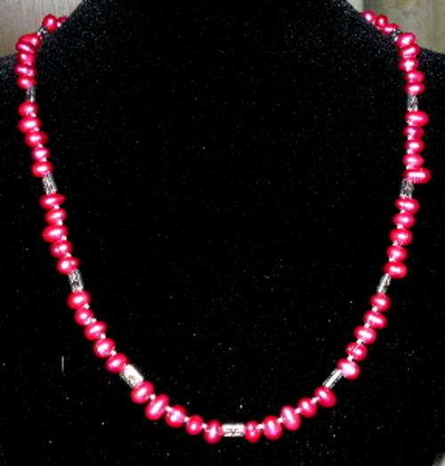 Rose Pink Freshwater Pearl & Tibetan Silver Necklace