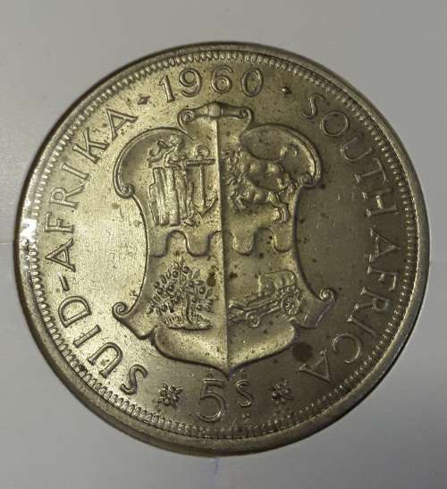 1960 UNION OF SOUTH AFRICA 5 SHILLINGS SILVER @ LOW START R1 AUCTION