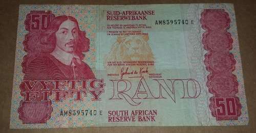 SOUTH AFRICA OLD R50 BANK NOTE  GERHARD DE KOCK @ LOW START R1 ACUTION