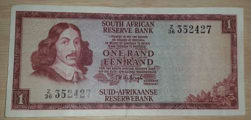 SOUTH AFRICA OLD ONE RAND NOTE T.W DE JONGH Z36 352427 @ LOW START R1 AUCTION