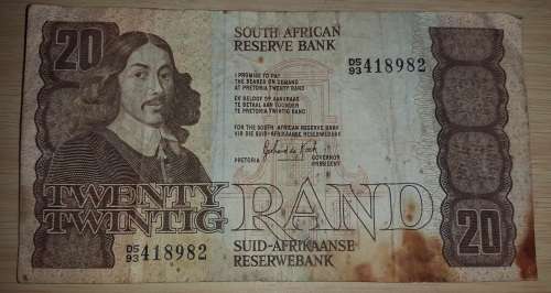 OLD SOUTH AFRICA R20 BANK NOTE D593 418982 GERHARD DE KOCK @ LOW START R1 AUCTION