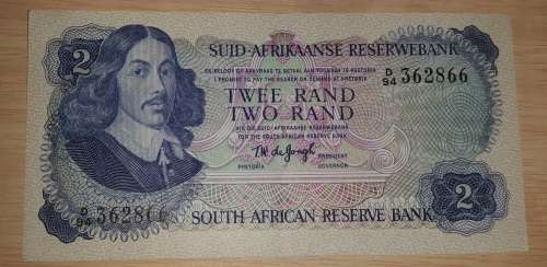 OLD SOUTH AFRICA TWO RAND BANK NOTE T.W DE JONGH D94 362866 @ LOW START R1 AUCTION