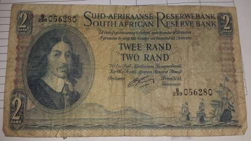 SOUTH AFRICA TWO RAND BANK NOTE B239 056280 @ LOW START R1 AUCTION