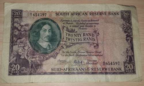 SOUTH AFRICA TWENTY RAND BANK NOTE D1 654397 @ LOW START R1 AUCTION