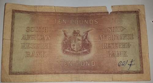 SOUTH AFRICA TEN POUNDS BANK NOTE F1 945376 @ LOW START R1 AUCTION