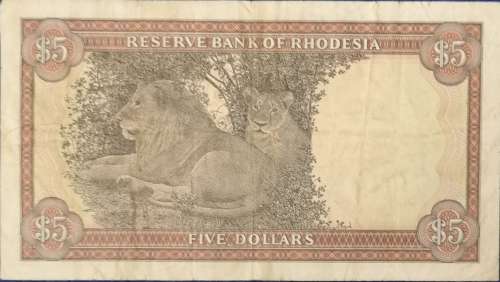 Reserve Bank of Rhodesia FIVE DOLLARS note, 1972