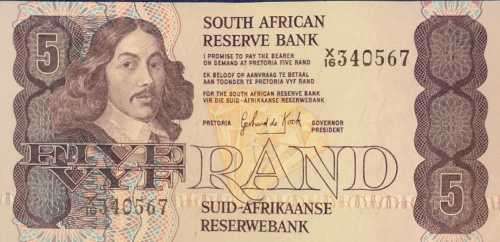 South African Reserve Bank FIVE RAND note, REPLACEMENT note, Gerhard de Kock