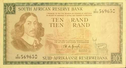 South African TEN RAND note, TW de Jongh