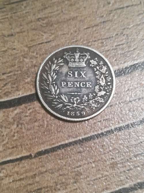 British six pence coin, 1859