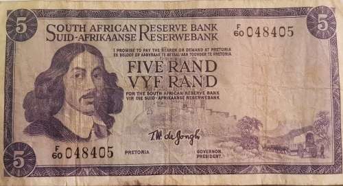 4 South African FIVE RAND notes, T.W de Jongh