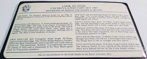 COOK ISLANDS COIN SET ,UNCIRCULATED 1987