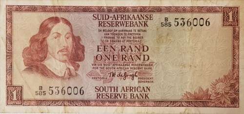 SOUTH AFRICAN ONE RAND BANKNOTE,T.W DE JONGH,536006