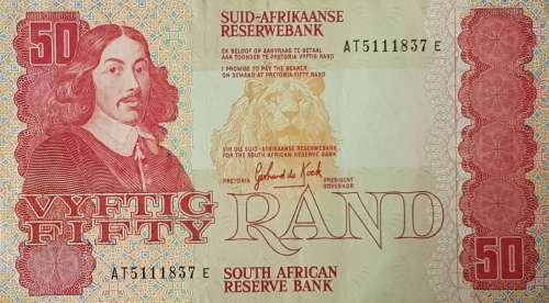SOUTH AFRICAN 50 RAND BANKNOTE,GPC DE KOCK,AT5111837