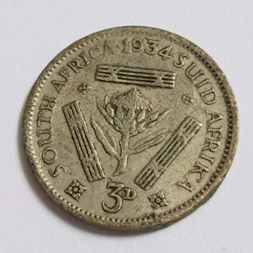 SOUTH AFRICAN THREEPENCE COIN,1934