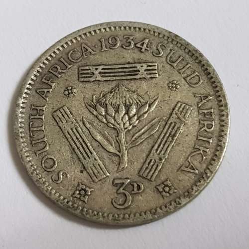 SOUTH AFRICAN THREEPENCE COIN,1934
