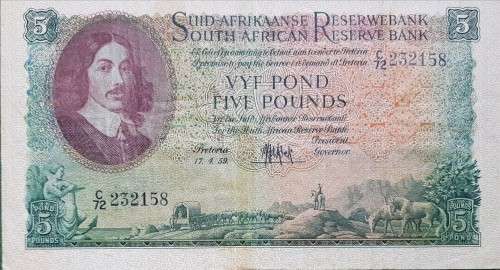 SOUTH AFRICAN FIVE POUND BANKNOTE,MH DE KOCK,232158