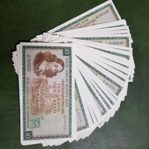 SA 1975 TW DE JONGH R10 NOTES 59 IN TOTAL,UNCIRCULATED!