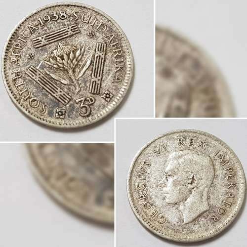 SOUTH AFRICAN THREEPENCE COIN,1938
