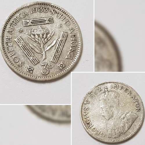 SOUTH AFRICAN THREEPENCE COIN,1933