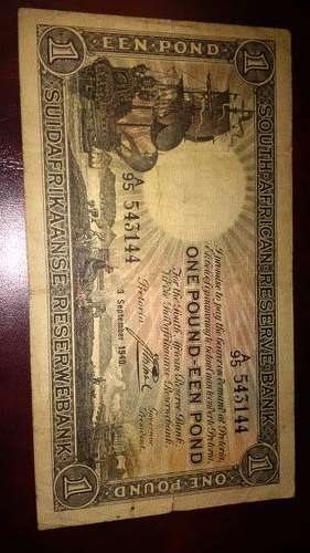 SOUTH AFRICA ONE POUND NOTE 1940