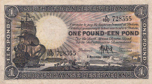 UNC ONE POUND BANK NOTE 3 NOV 1947 SOUTH AFRICA