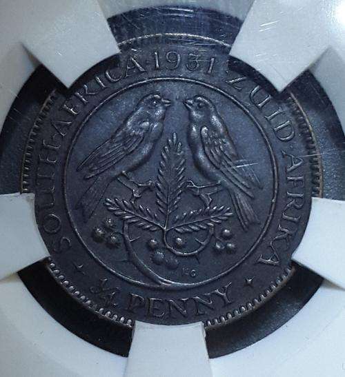 1931 SOUTH AFRICA QUARTER PENNY GRADED AU58 - BN_"ZUID" @ LOW START R1 AUCTION