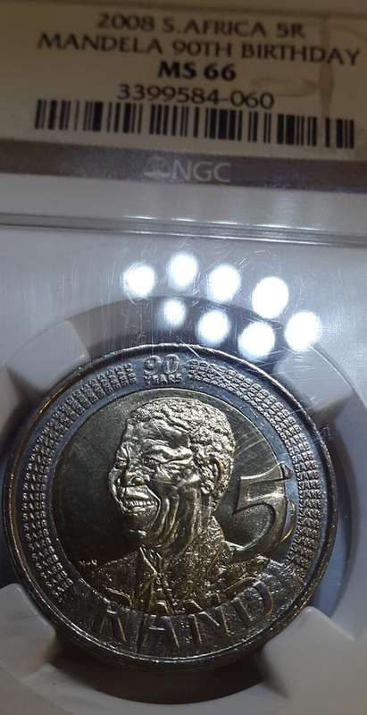 NELSON MANDELA 90TH BIRTHDAY R5 COIN GRADED MS66 - 2008 R5
