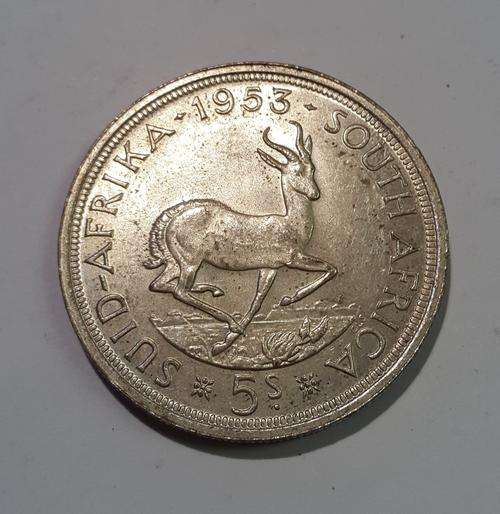 1953 UNION OF SOUTH AFRICA 5 SHILLINGS - SILVER -