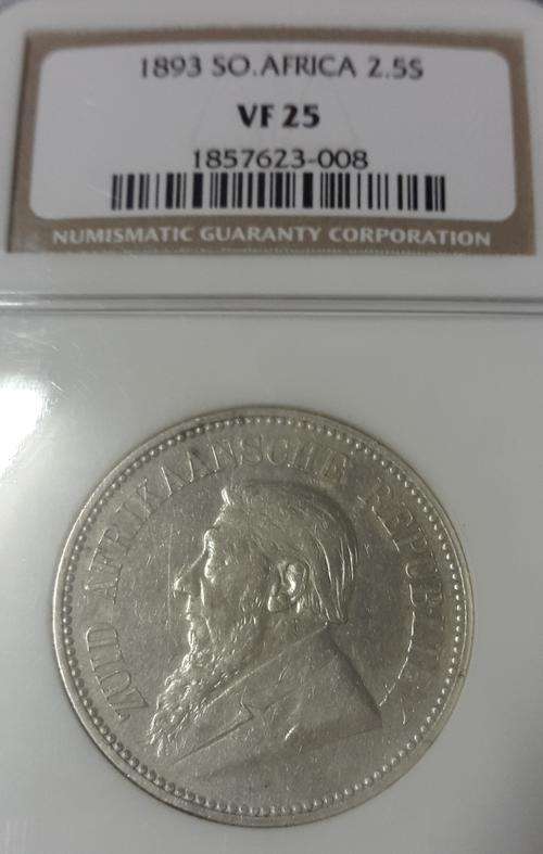 ZAR 1893 2 AND HALF SHILLINGS GRADED NGC VF25 VF BOOK VAL 7250!! LOW START R1 AUCTION