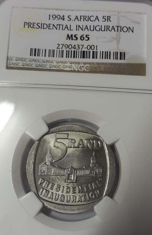 1994 SOUTH AFRICA PRESIDENTIAL INAUGURATION R5 GRADED NGC MS65 - LOW START R1 AUCTION