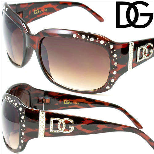 Tortoise Shell DG Womens Rhinestone Fashion Designer Sunglasses