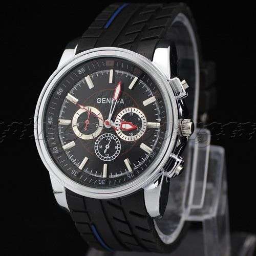 Black Geneva Little Dial Decoration Silicone Quartz Sports Men Wrist Watches