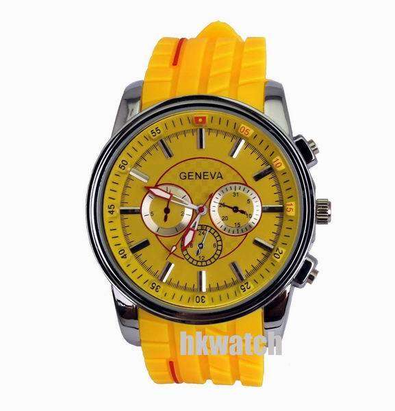 Yellow Geneva Little Dial Decoration Silicone Quartz Sports Men Wrist Watches