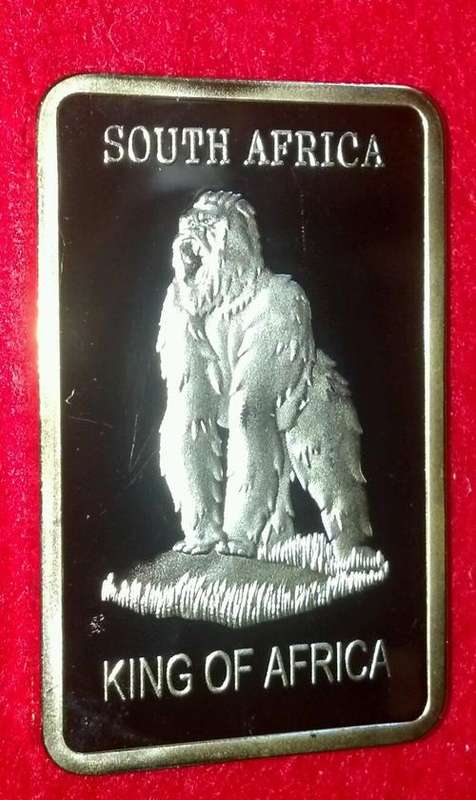 SOUTH AFRICAN GORILLA 24K GOLD PLATED 1 OZ. BAR
