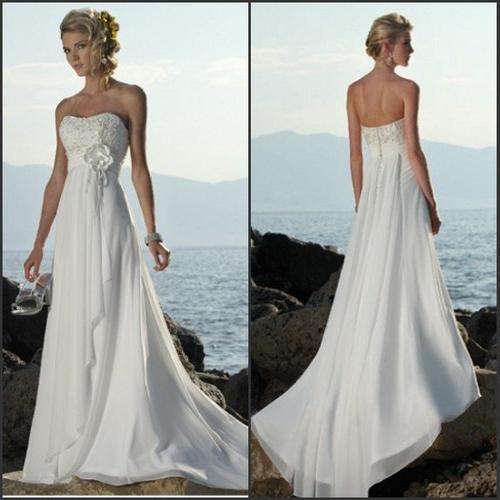 White strapless Beach wedding dress