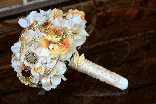 Satin Bridal Bouquet with broaches