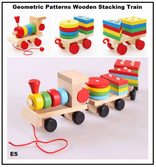 Wooden Geometric Patterns Stacking Train