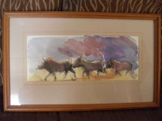 ORIGINAL WILDLIFE WATERCOLOUR (WARTHOGS ) SIGNED......