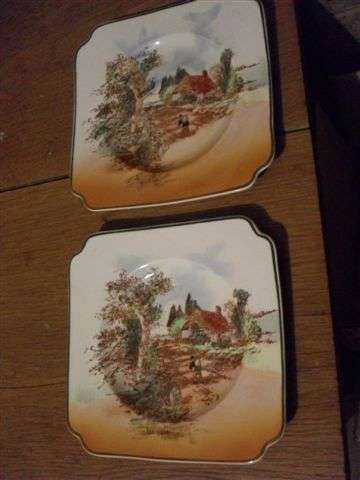 WOW... 2 X ROYAL DOULTON SQUARE PLATES...RUSTIC ENGLAND SCENE...