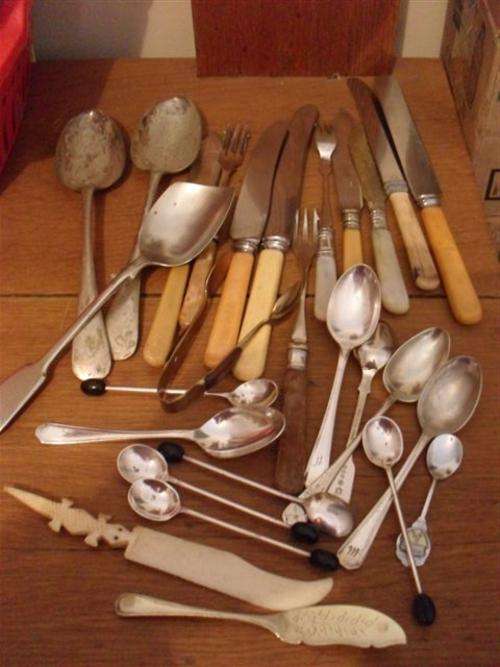 VARIOUS VINTAGE EPNS...S/P ...BONE HANDLE PIECES ETC ...VIEW CONDITION