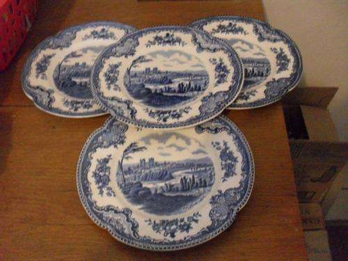 4 X BEAUTIFUL BLUE & WHITE SIDE PLATES...OLD BRITAIN CASTLE SERIES...
